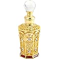Yetaha Vintage Refillable Empty Perfume Bottles, Jeweled Flowers Perfume Bottle Fancy Crystal Glass Decorative Essential Oil Bottle for Living Room Bedroom Decor Birthday Holiday Gift(12ML, Golden)