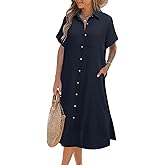 Zeagoo Women Dresses Summer Casual Short Sleeve Button Down Shirt Dresses 2026 Beach Cover Up with Pockets