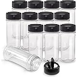 RoyalHouse 12 Pack 5.5 Oz Plastic Spice Jars with Black Cap, Clear and Safe Plastic Bottle Containers with Shaker Lids for St