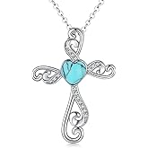 Twoowl Cross Pendant Necklace 925 Sterling Silver Religious Moonstone Turquoise Cross Necklace Jewelry Gifts for Women