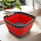 SAMMART 10L Collapsible Dishpan with Draining Plug Grey Red view 5