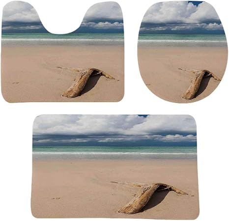 Amazon 流木の装飾 トイレマット セット浴室マット 3点セット ビーチの流木と曇り空の嵐デジタル画像 防音 ラグマット 洗える おしゃれ 50 80cm Dブラウンとブルー 玄関マット オンライン通販