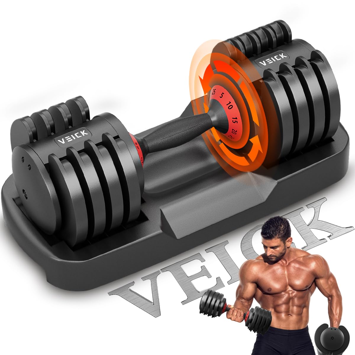 Photo 1 of  25 lbs Adjustable Dumbbell Fast Adjust Weight for Men Women, Exercise Equipment with Tray for Home Gym Full Body Workout Fitness