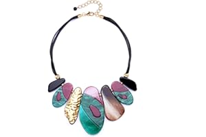 FAMARINE Vintage Tribe Chunky Collar Necklace, Geometry Acrylic Pendant Bib Statment Necklace Multicolor Costume Jewelry for Women
