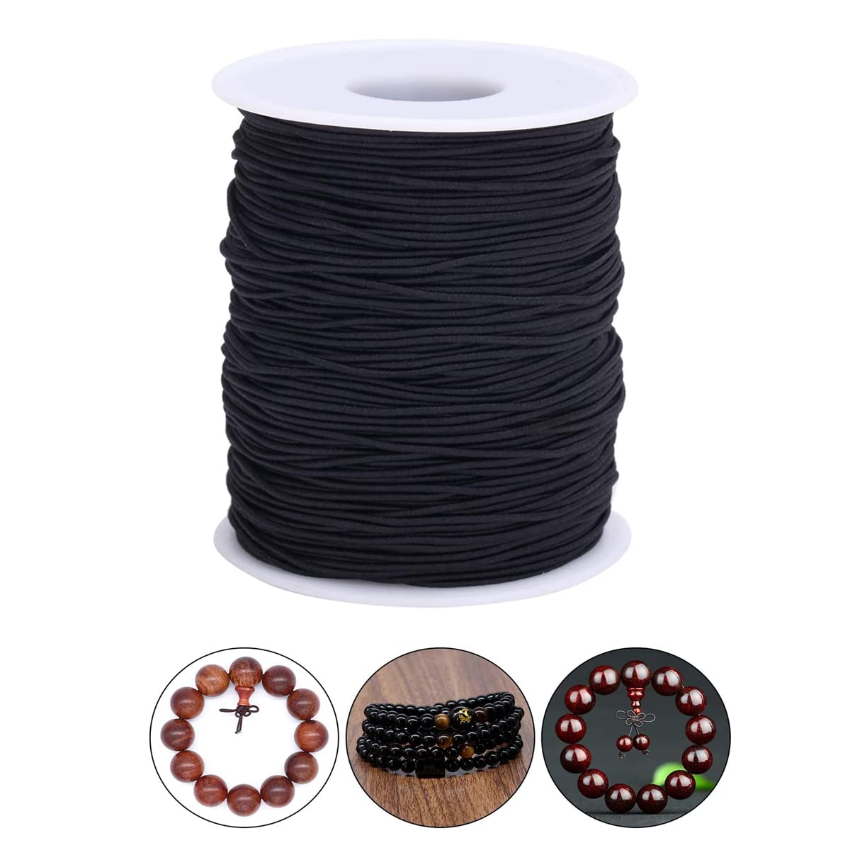 TSKDKIT 0.8mm Elastic Cord - Black Elasticated Thread for Jewelry Making, Bracelet, Beading, Craft (Elastic String Roll)