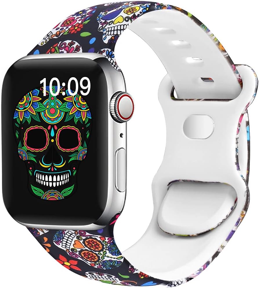 OriBear Watch Band Compatible with Apple Watch Band 38mm 40mm 44mm 42mm Elegant Floral Iwatch Bands for Women Soft Silicone Solid Pattern Printed Replacement Strap for Apple Watch Series 6/5/4/3/2/1