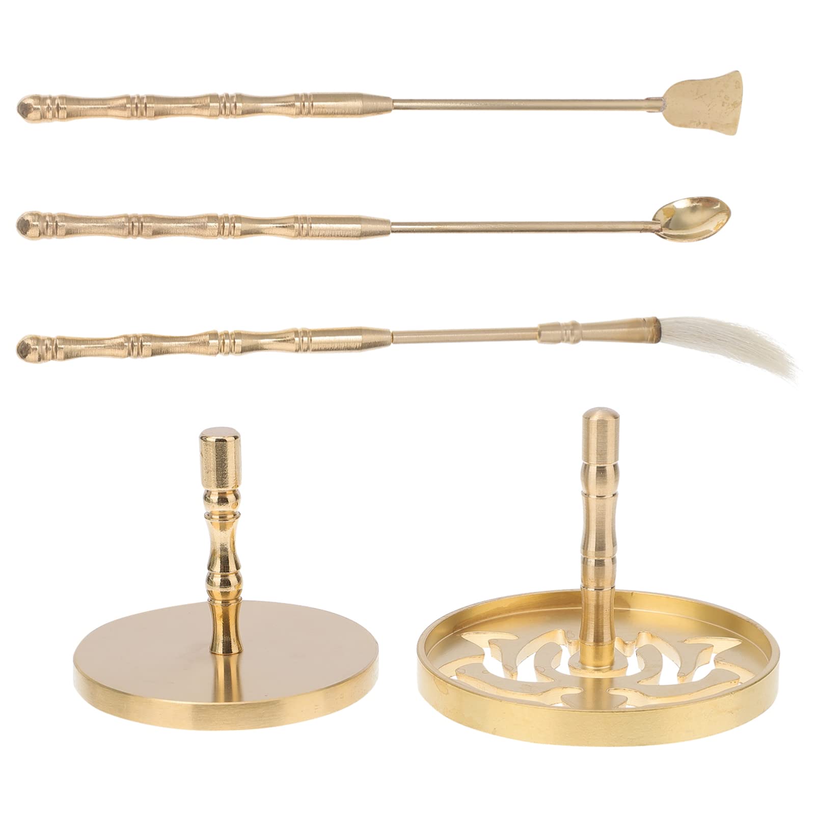 Yardwe Brass Incense Burner Kit 5pcs Incense Mold Tool Kit Incense Making Kit Brush Incense Spoon Press for Yoga Meditation Incense Burner Home Fragrance Accessory Bakhoor+burner