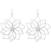 Hollow Metal Flower Earrings for Women Big Flower Drop Earrings Exaggerate Gold Floral Earrings Geometry Silver Flower Statement Earrings Birthday Jewelry for Women