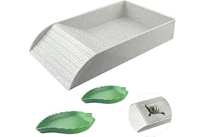 3 PCS Tortoise Food Dish with Ramp and Tortoise Water Bowl,Gray Reptile Water Bowl,Reptile Water Dish Amphibians Habitat,Rept