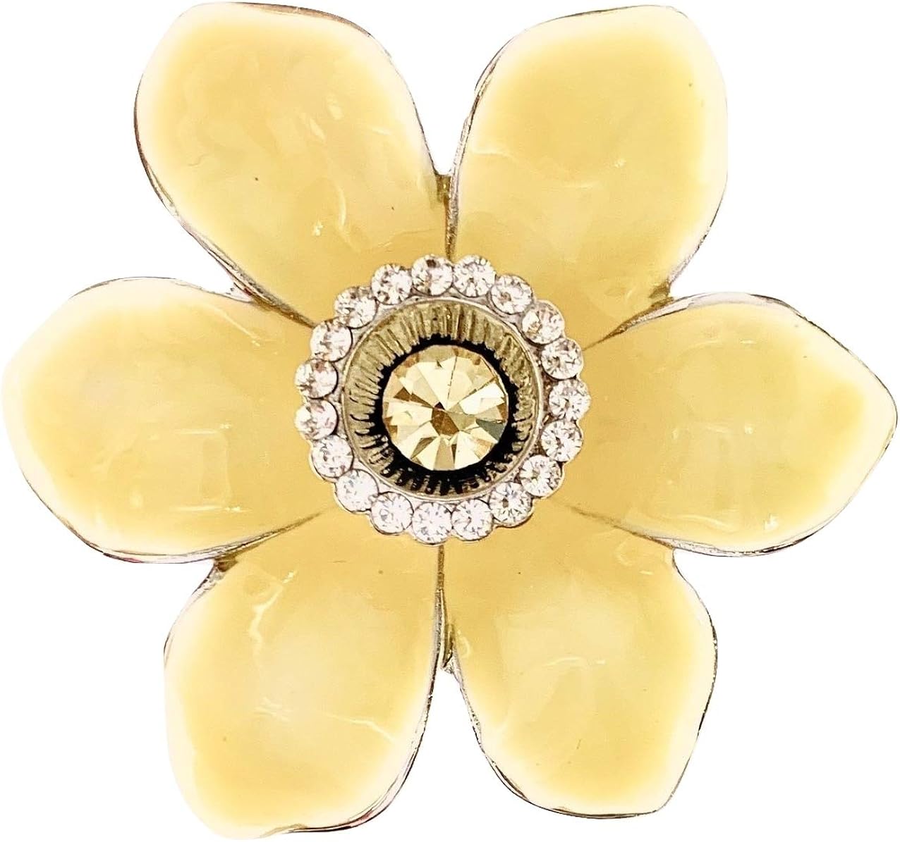 Daffodil Brooch Radiant Yellow Enamel Petals & Gem Middle, Yellow,Silver, Small