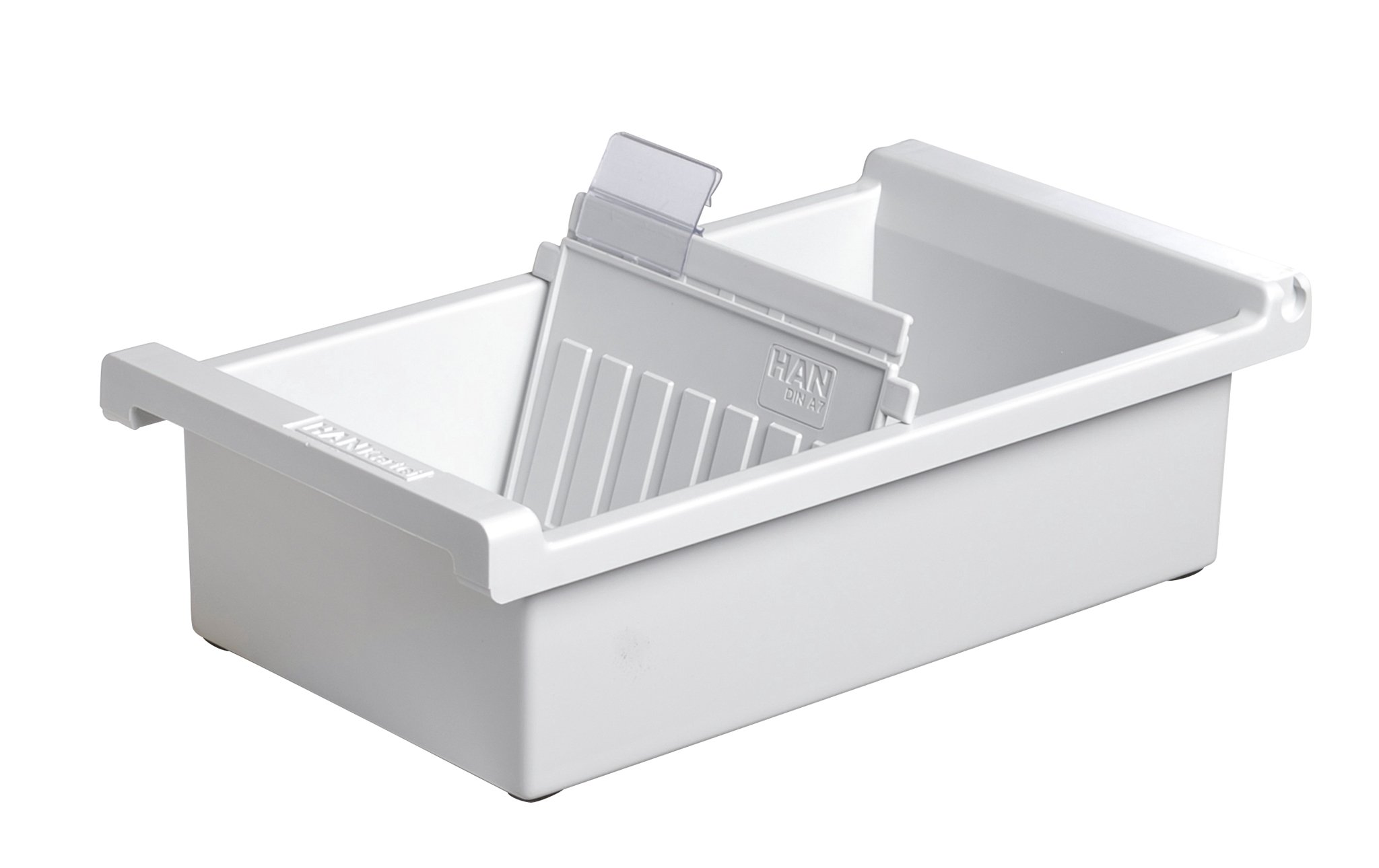 HAN 967-0-11, Card index tray A7 landscape. Innovative, attractive design holds 800 cards, supplied with 1 support plate with clear index tab, light-grey