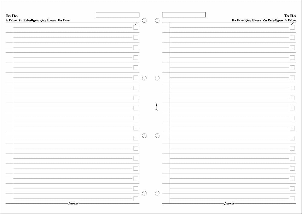 Filofax A4 To Do Refill 20 Leaves 210 x 297mm Four Hole Punched