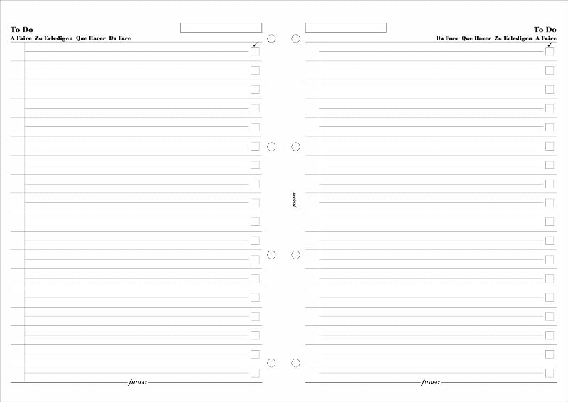 Filofax A4 To Do Refill 20 Leaves 210 x 297mm Four Hole Punched
