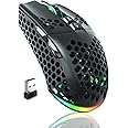 SOLAKAKA SM600 Honeycomb Shell Gaming Mouse Wireless,8000 DPI Tri-Modes BT5.1/2.4G Wireless/Type-C Wired Gamer Mouse with 2 Side Buttons, Macro Programmable and RGB Light for PC/Mac/Laptop,Black