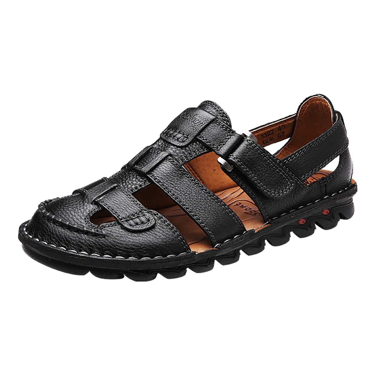 Summer Mens Velcro Closed Toe Leather Sandals Slippers Outdoor Hiking