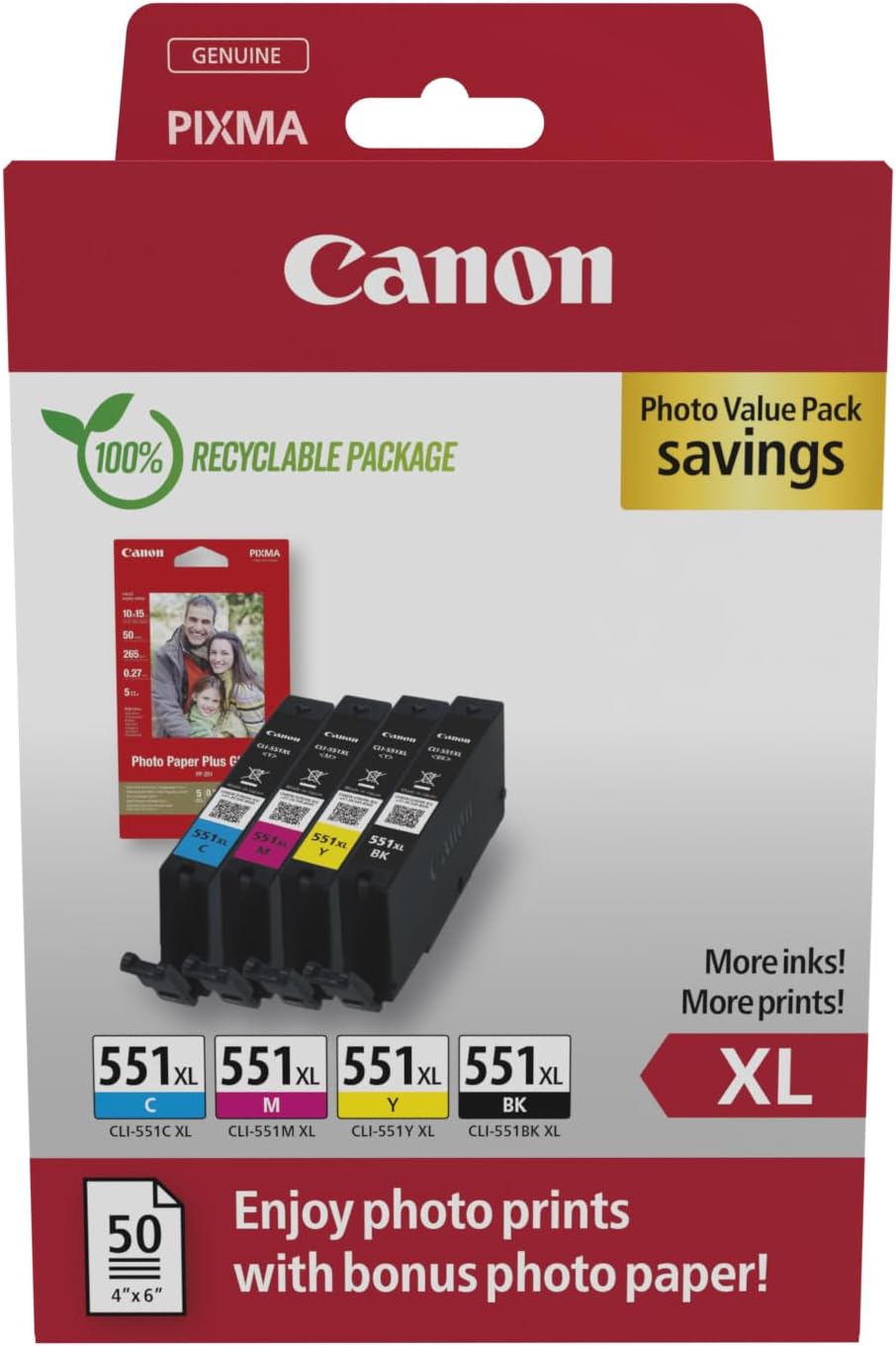 Canon CLI-551 XL C M Y BK Pack of 4 Cartridges Genuine Recycled Boxed