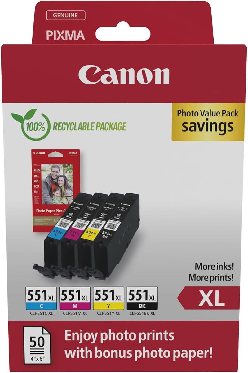 Canon CLI-551 XL C M Y BK Pack of 4 Cartridges Genuine Recycled Boxed