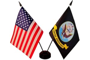ZIGVERT America & Navy Twin Desk Flag, U.S. Navy and American Table Flag, 8 x 5 Inches American & Navy Military Office Desk Table Flags - Miniature USA & Navy Stick Flag with Flag Stand