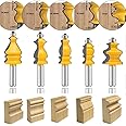 LEATBUY 1/2 Inch Shank Architectural Molding Router Bit Set 5 PCS, Corner Rounding Edge Forming Roundover Beading Router Bit Set, Woodworking Milling Cutter Tools, Carbide Cutter CNC Router(Square)