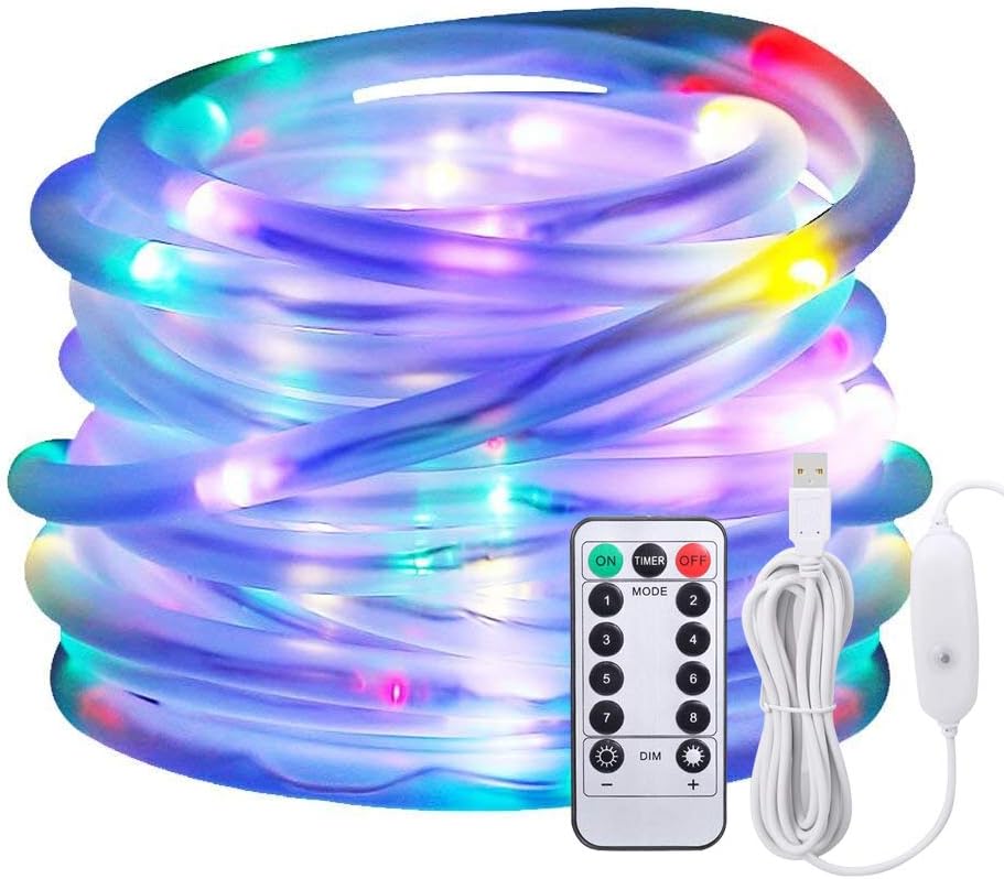 Led Rope Lights, Afufu 13M Dimmable Coloured String Lights USB Powered,100 LED 3M Power Cable, 8 Modes,IP65 Waterproof Strip Fairy Lights for Christmas Decorations