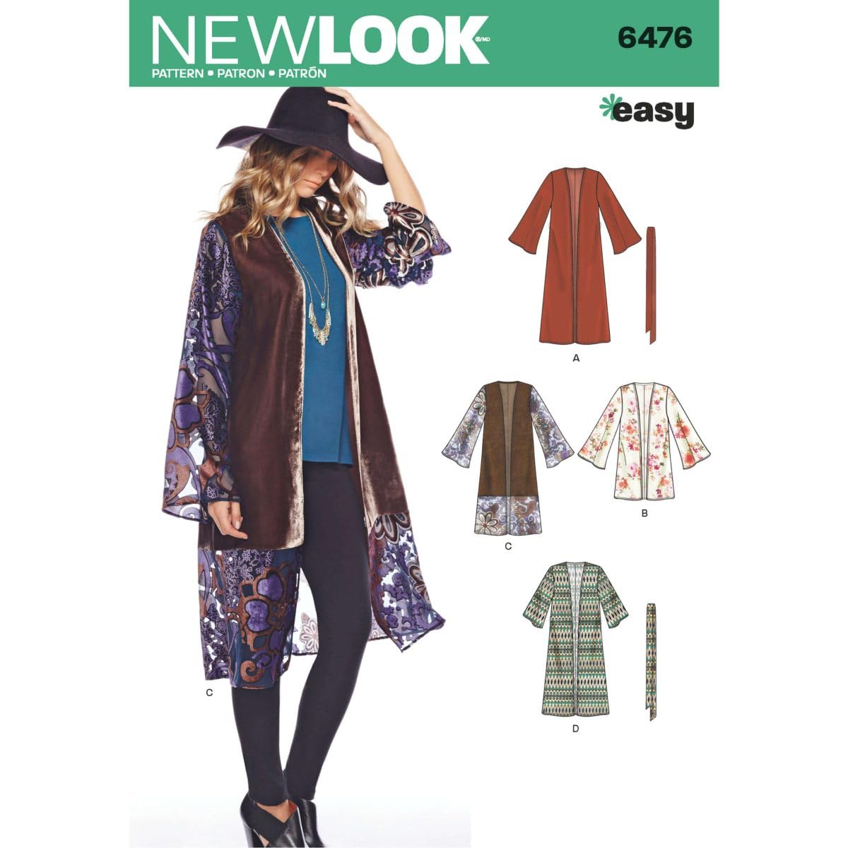New Look 6476 Misses' Easy Kimono with Length and Sleeve Variation Sewing Pattern, White, 8-18