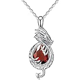 AIZANYU Dragon Necklace Sterling Silver Wyvern Pendant Jewelry with Teardrop Birthstone Gifs for Women