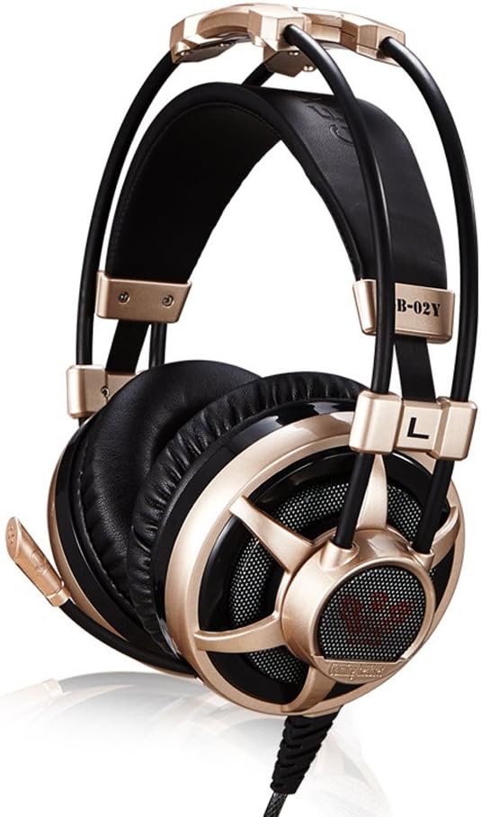 PC Gaming Headset with Mic,LED Lighting,3D Vibration,Noise-Reduction,Surround Sound,Comfortable Over-Ear Gaming Headphone and Best Wire Gaming Headset for Laptop PC Computer (Golden)