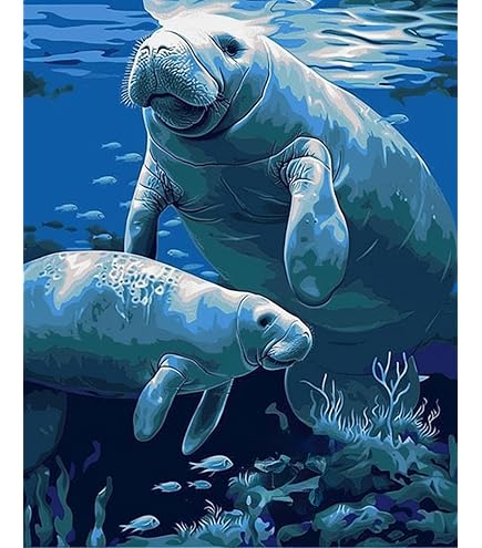 Manatee Diamond Painting Kit For Adults - Ocean Animal Round Drill Diamond Art 11.8x15.8 Inch