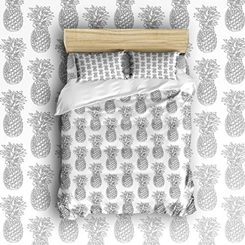 Pretty Lee Bed Set Simple Pineapple Handlines Pattern Printed Bedding Sets Comforter Set 4 Piece Bed Sheets Set(King Size)1 Flat Sheet 1 Duvet Cover and 2 Pillow Cases Soft Luxurious Extremely Durable