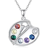 LEECCI Artist Paint Palette and Brush Necklace - 925 Sterling Silver Pigment Pendant, Colorful Painters Charm, Future Artist Jewelry Gifts for Women