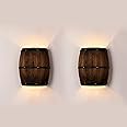 Newrays Antique 2 Pack Wood Wine Barrel Wall Sconce Lighting Fixture Up and Down Indoor Wall Lamps for Bar Area Steampunk Theme
