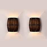 Newrays Antique 2 Pack Wood Wine Barrel Wall Sconce Lighting Fixture Up and Down Indoor Wall Lamps for Bar Area Steampunk The