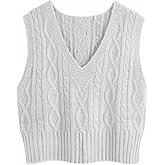 Aoysky Sweater Vest Women's V-Neck Sweater Tank Tops Pullover Cable Knit Vest Solid Color Sleeveless Loose Fit Sweater Top