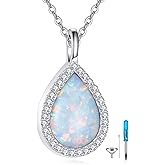 AXOMY Teardorp Opal Urn Necklace for Ashes S925 Sterling Silver Keepsake Necklaces Memorial Pendant Cremation Jewelry Gifts for Women