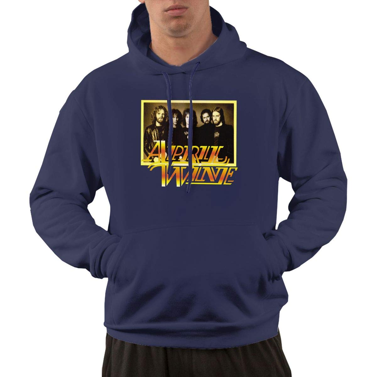 Erman S Pullover Retro Navy Print April Wine 1 Hooded Shirts With Pocket L