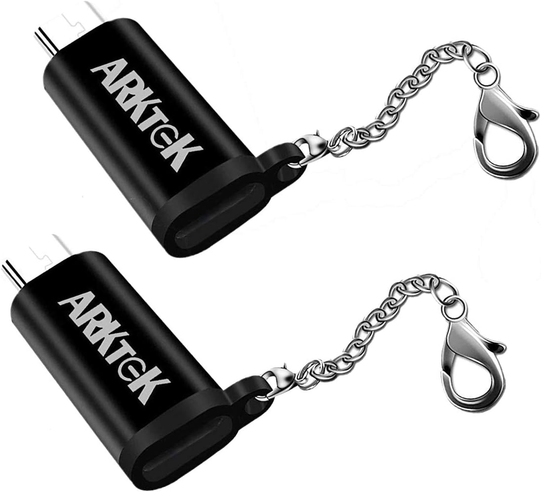 ARKTEK Micro USB Adapter with Keychain - Micro USB (Male) to Lighting (Female) Connector Adapter for Galaxy S7/S7 Edge and More (2 Pack, NOT for Fast Charger)