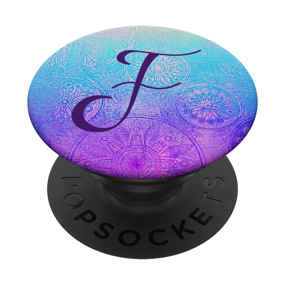 Mandala Letter F Teal Blue Purple Monogram Cute Initial F PopSockets PopGrip: Swappable Grip for Phones & Tablets
