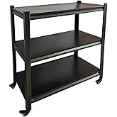 QGSHUNIT 3-Tier Garage Storage Shelves,Heavy-Duty Unit with Wheels,Easy to Assemble Adjustable Metal Garage Shelving for Kitchen Warehouse Tool Room(Size:80cmX40cmX80cm)