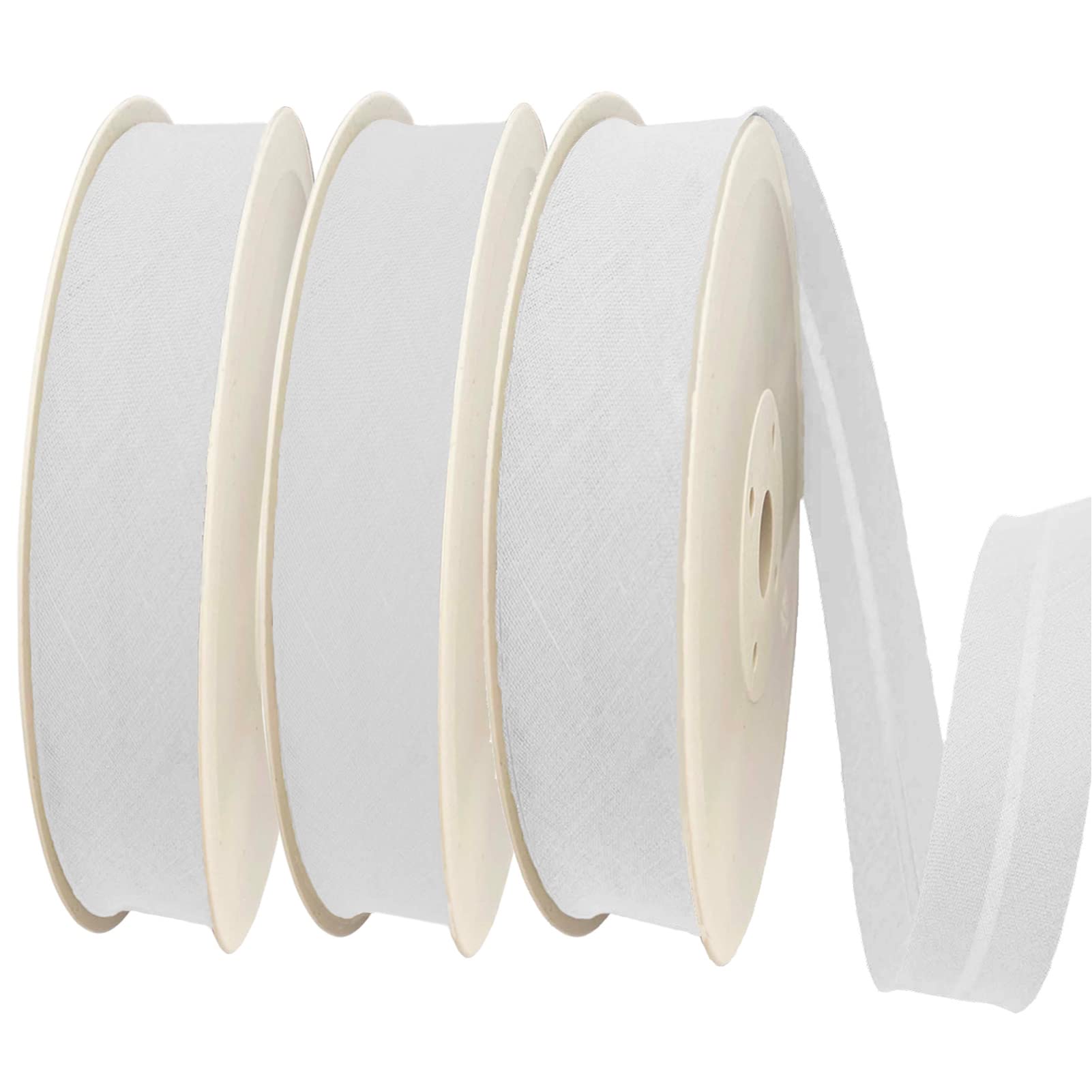 TEXTEX = 40mm Wide Bias Binding Tape. 50% Cotton and 50% Polyester. Pack of 3 Pieces of 10m Each - (White/White/White)