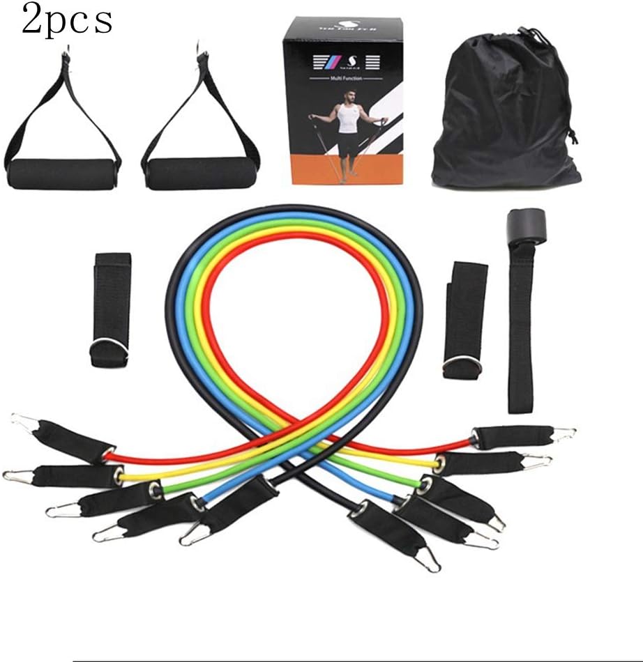 Heipop Multifunctional Exercise Resistance Bands Set, Fitness Stretch Workout Bands Kit with 5 Fitness Tubes,Door buckle, handle, ankle strap for Indoor and Outdoor Sports