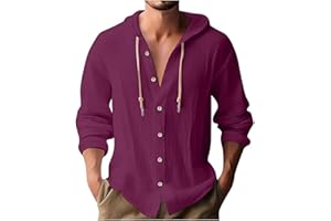 xoxingysm Mens Long Sleeve Linen Shirts Hooded V Neck Button Up Hoodies Casual Vacation Hawaiian Beach Yoga Hippie Shirts