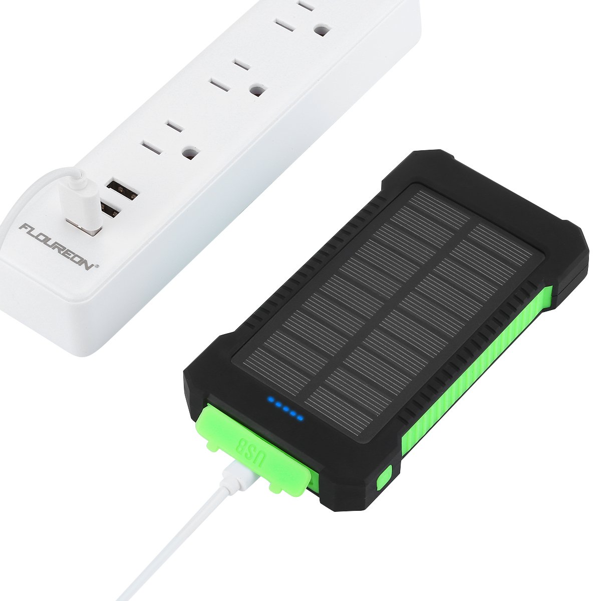 FLOUREON 10,000mAh Solar charger Power Bank Portable Phone Charger External Battery Charger with Dual 2.1A USB LED Flashlight Output Charging for iPhone 8/ 8 Plus/ X/ 7/ 6s, Samsung Galaxy S8/ S7/ S6 and More (Green)