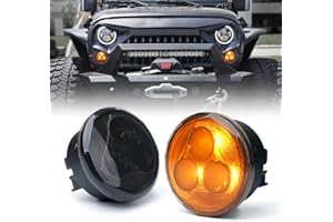 Xprite Amber LED Turn Signal Light w/Smoke Lens, Aluminum Front Blinker Lights Compatible with 2007-2018 Jeep Wrangler JK
