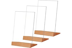 TONICE® 3 Pack 8.5x11 Acrylic Sign Holder L Shape Slant Back Design Clear Acrylic Frame Wood Base, Table Menu Display Stand, 