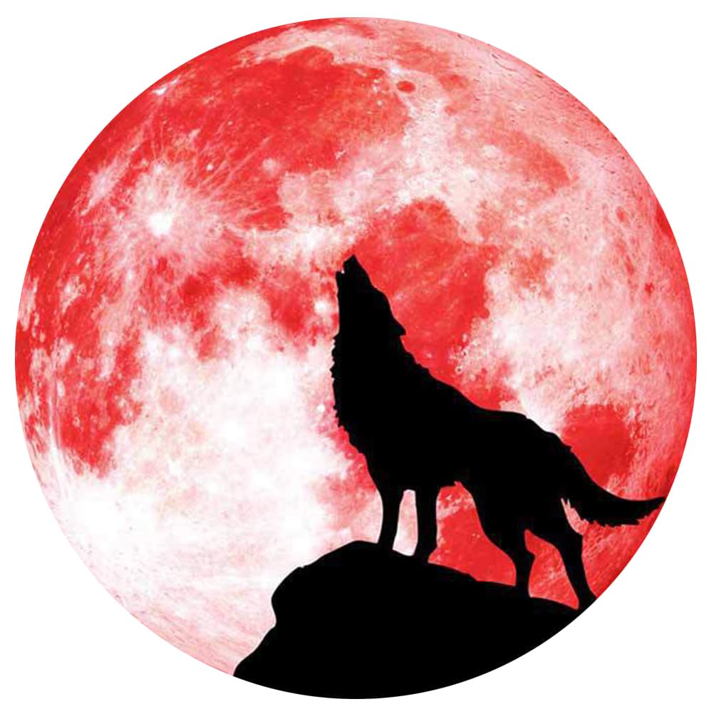 BESPORTBLE Halloween Glow in The Dark Moon Wall Sticker Luminous Wolf Wall Art Stickers Removable Adhesive Glowing Wall Decal for Kids Boy Girl Bedroom 30x30cm (Red)