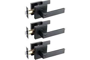 home improvement direct Keyed Alike Entry Door Lever, Reversible Door Handle with Lock and Same Keys, Matte Black Square Interior/Exterior Lockset for Bedroom, Bathroom, Front Door 3 Pack