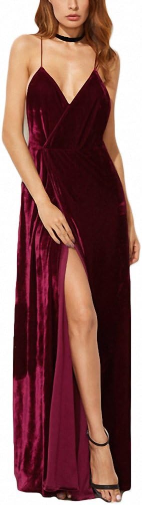Womens Summer Party Dresses Long Maxi Elegant Dress Burgundy Strappy Backless Velvet Wrap Dress