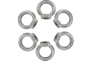Auvotuis 6 Pcs M10 Metric Ring Shape Lifting Eye Nut, 304 Stainless Steel Threaded Nut Fastener for Heavy Duty Use, M10 (3/8")