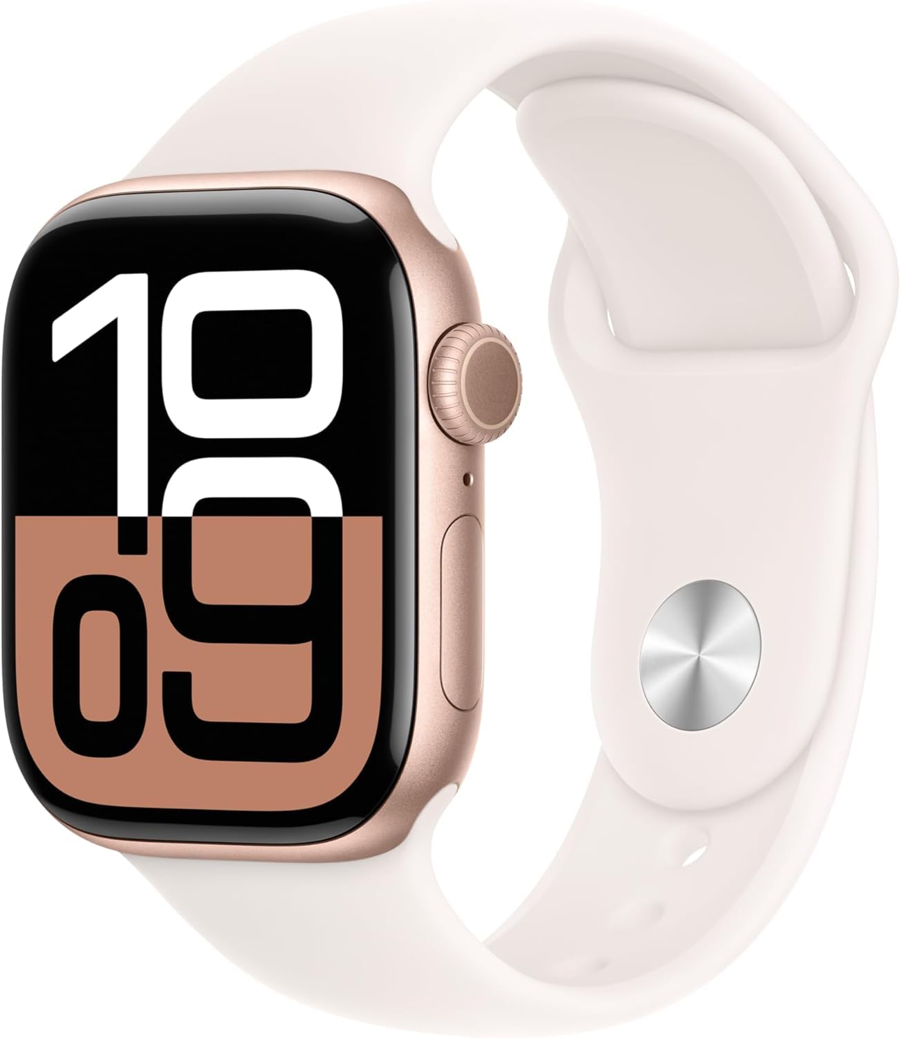 Photo 1 of Apple Watch Series 10 [GPS, 46mm] - Rose Gold Aluminum Case with Light Blush Sport Band, M/L (Renewed)