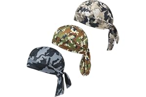UUYYEO 3 Pcs Camouflage Dew Rags Doo Rags Skull Caps Sweat Wicking Head Wraps Helmet Liners Bandana Beanies for Cycling Motorcycle